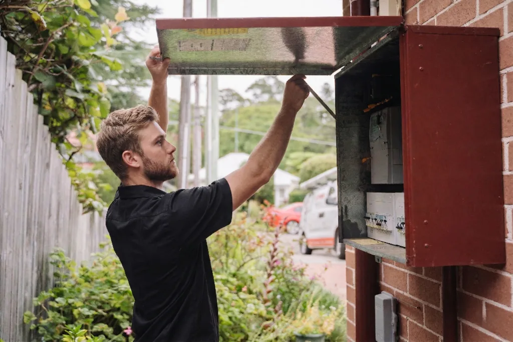Electrician installing downlights in a Alfords Point home